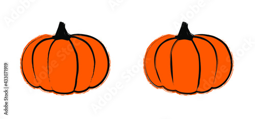 Cartoon drawing pumpkins for happy halloween party on 31 october fest. Pumpkin, pictogram. Flat vector sketch sign.