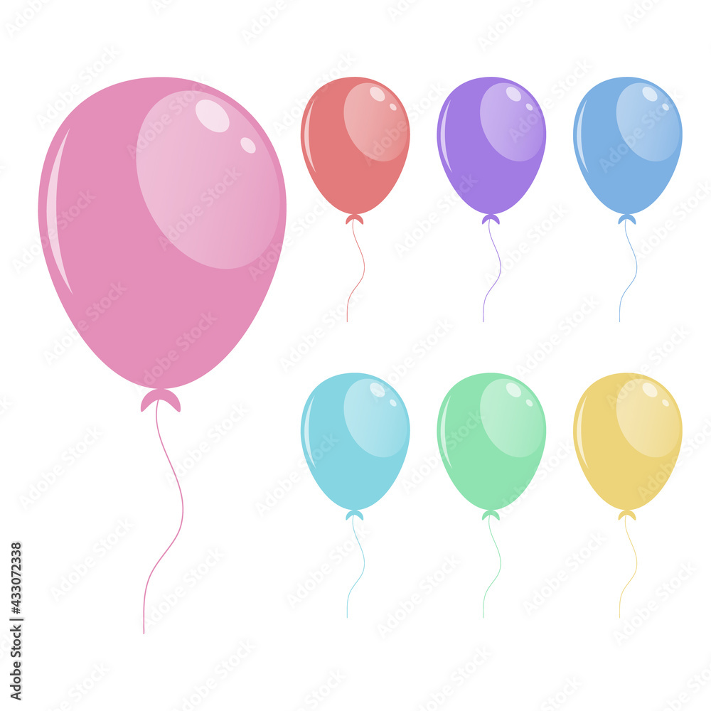 Set of multicolored balloons isolated on a white background. Vector illustration. Icon, sign, design element. For various design purposes. Set of multicolored balloons isolated on a white background. Vector illustration. Icon, sign, design element. For various design purposes.