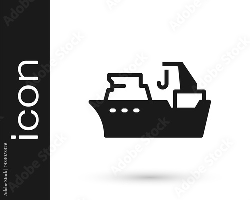 Black Fishing boat icon isolated on white background. Fishing trawler. Vector
