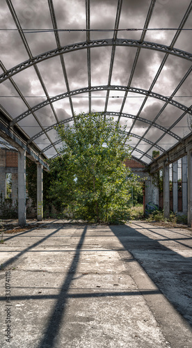 Interior architecture of an old abandoned industrial building 