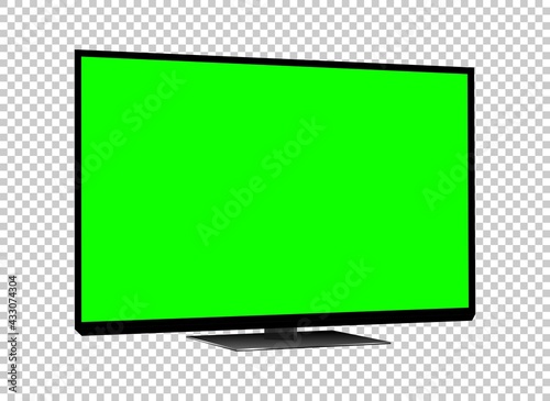 Realistic TV LCD screen mockup. Panel with green screen isolated on transparent background. Vector illustration