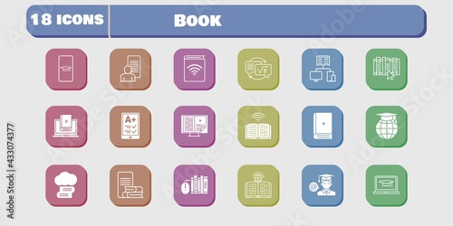 book icon set. included study, audiobook, student, homework, learn, book, learning, cloud library, student-smartphone, ereader icons on white background. linear, filled styles.