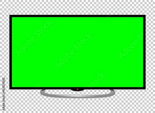 Realistic TV LCD screen mockup. Panel with green screen isolated on transparent background. Vector illustration