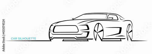 Muscle car silhouette isolated on white background. Sports car contour, logo design. Three-quarter view. Vector illustration
