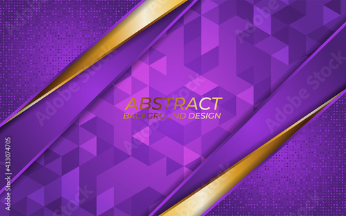 Abstract purple and line gold background with overlap layer