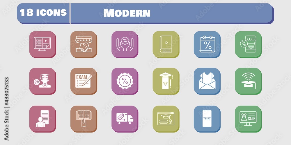 modern icon set. included calendar, newsletter, handshake, study, smartphone, student, discount, delivery truck, login icons on white background. linear, filled styles. modern icon set. included calendar, newsletter, handshake, study, smartphone, student, discount, delivery truck, login icons on white background. linear, filled styles.