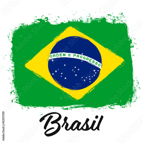 Brasil, flag of Brazil, banner with grunge brush. Independence Day. Background with national country symbol. Vector illustration.