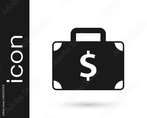Black Briefcase and money icon isolated on white background. Business case sign. Business portfolio. Vector