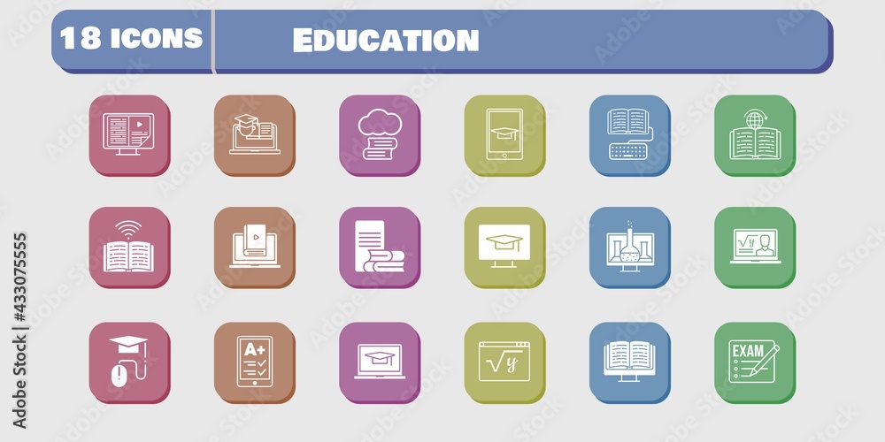 education icon set. included chemistry, homework, learn, maths, book, training, learning, student-desktop, exam, cloud library icons on white background. linear, filled styles. education icon set. included chemistry, homework, learn, maths, book, training, learning, student-desktop, exam, cloud library icons on white background. linear, filled styles.