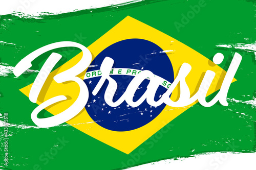 Brasil, flag of Brazil, banner with grunge brush. Independence Day. Background with national country symbol. Vector illustration.