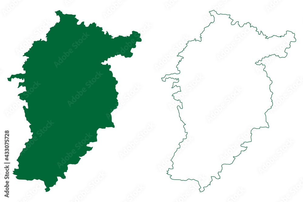 Fototapeta premium Seoni district (Madhya Pradesh State, Jabalpur division, Republic of India) map vector illustration, scribble sketch Seoni map