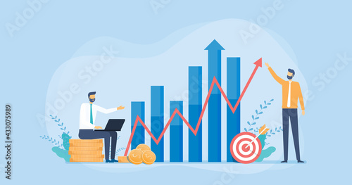 Business finance investment with people team working and analysis on business graph report concept