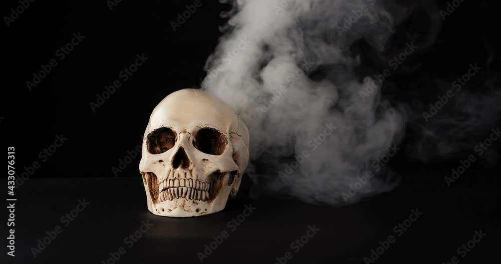 Human skull with fume on dark background Human skull with fume on dark background