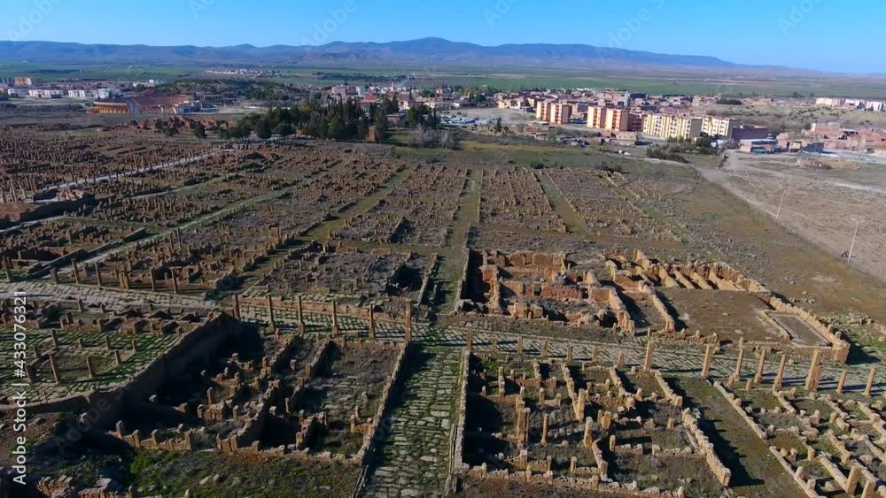Prise de vue aérienne des ruines romaine de Timgad, Batna Algérie