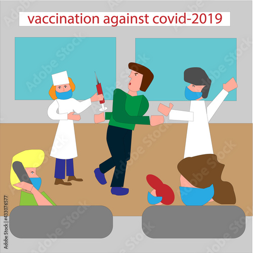  Vaccination against coronavirus, the queue in the polyclinic, a man does not want to be vaccinated against coronavirus