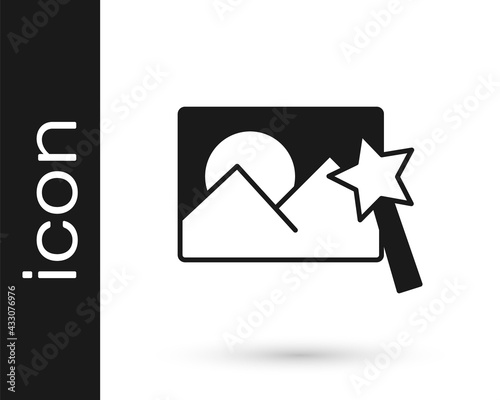 Black Photo retouching icon isolated on white background. Photographer, photography, retouch icon. Vector