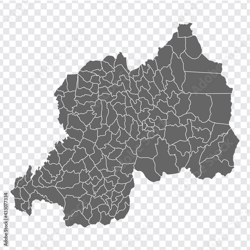 Blank map  of Rwanda. Districts of Rwanda map. High detailed vector map  Republic of Rwanda on transparent background for your web site design, logo, app, UI.  EPS10. 