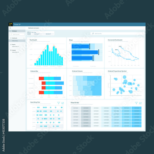 Dashboard theme.Data report.Power bi. Business. EPS10