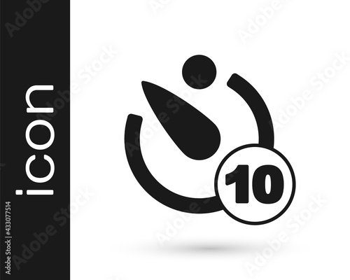 Black Camera timer icon isolated on white background. Photo exposure. Stopwatch timer 10 seconds. Vector