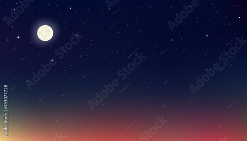 Ramadan Kareem card design background in Dramatic Night with Crescent Moon,Star with Blue, Purple and Orange Sky,Vector Banner of Religions Symbolic of Islamic or Muslim for Eid Mubarak, Eid al fitar