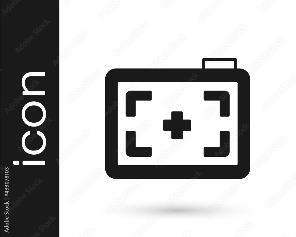 Fototapeta premium Black Photo camera icon isolated on white background. Foto camera. Digital photography. Vector