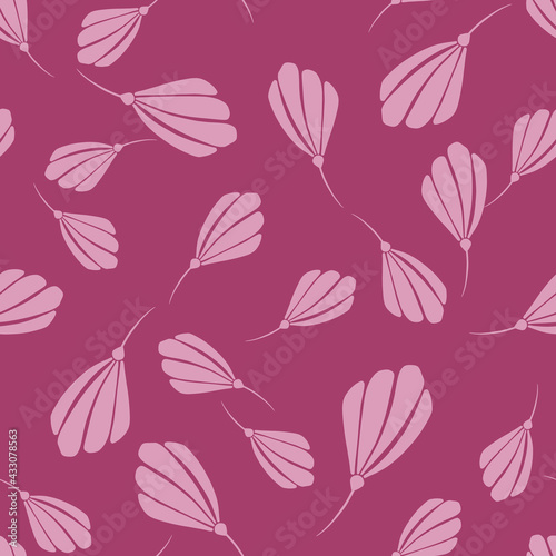 Decorative doodle seamless pattern with simple bud flowers ornament. Pink random floral backdrop. © Lidok_L