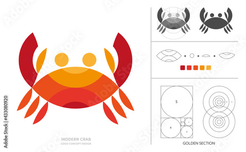 Crab minimal logo concept design composition with golden ratio.