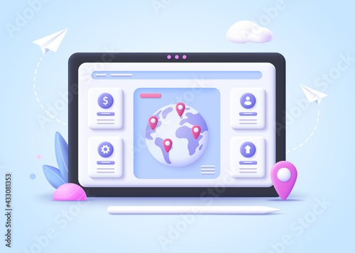 Concept of international business, world business network. Business communication and collaboration, teamwork, partnership.3d vector illustration.