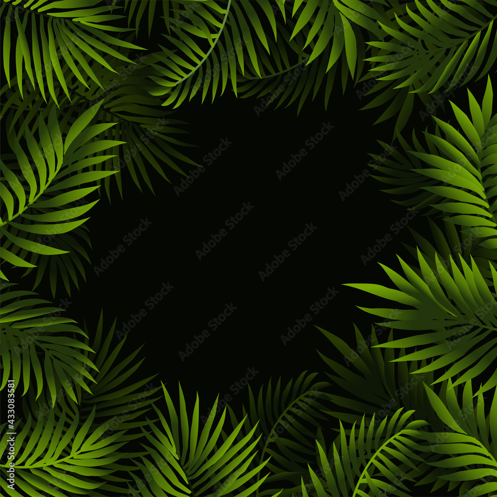 Palm green leaves frame