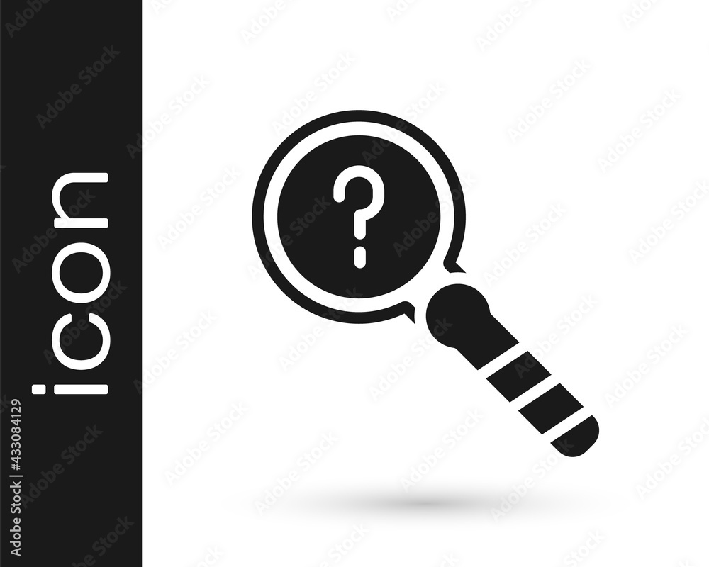 Black Unknown search icon isolated on white background. Magnifying glass and question mark. Vector Black Unknown search icon isolated on white background. Magnifying glass and question mark. Vector