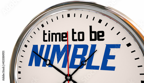 Billede på lærred Time to Be Nimble Flexible Adapt to Change Clock Words 3d Illustration