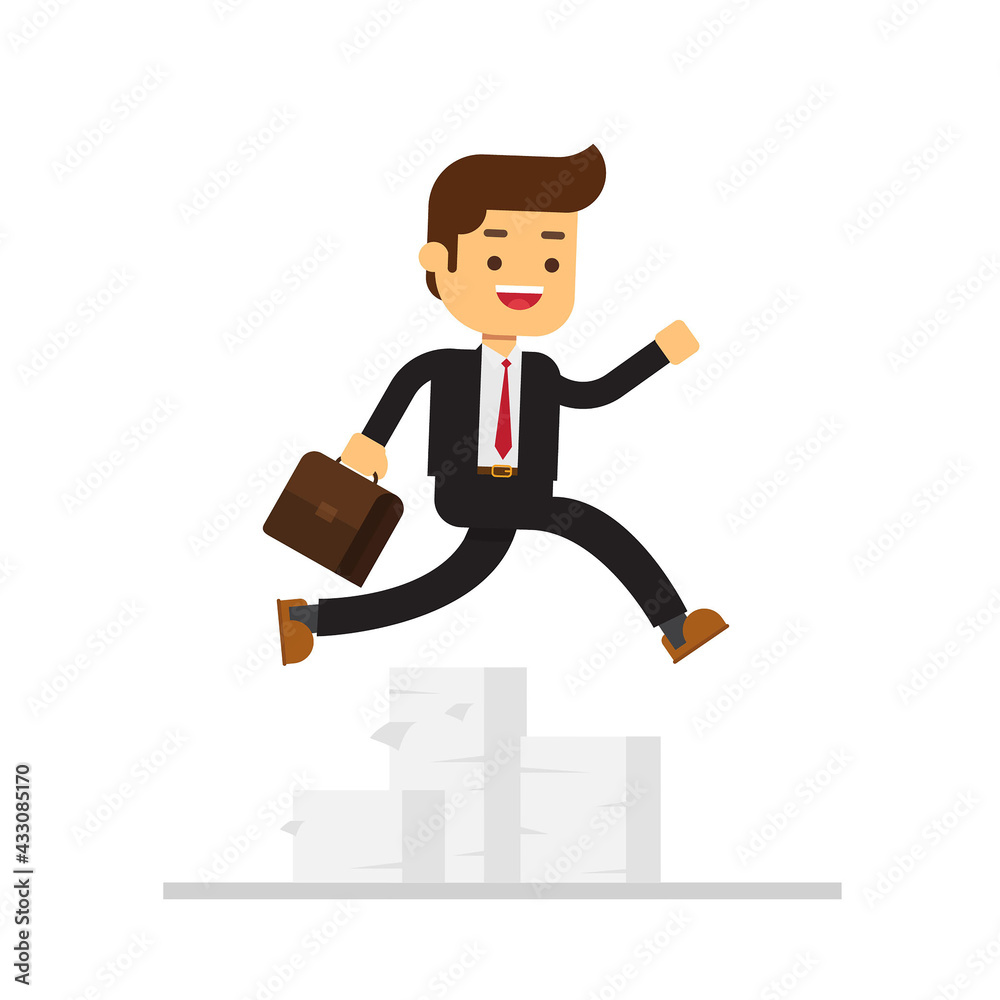 Businessman jumping over obstacles