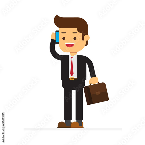 Business man talking on a cellphone in a office workplace
