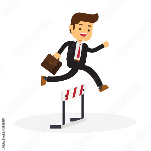 Businessman runs on obstacle course with a briefcase in hand
