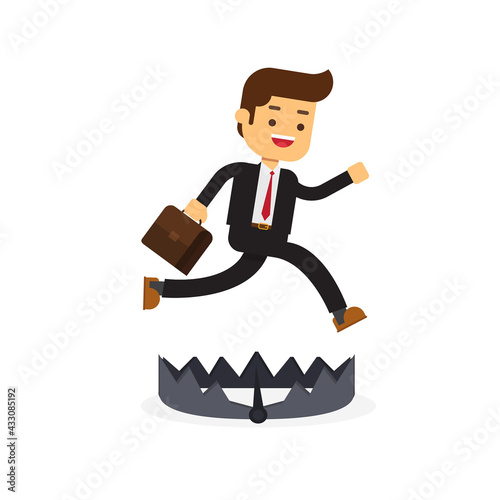 Businessman running and jump to avoid pitfalls