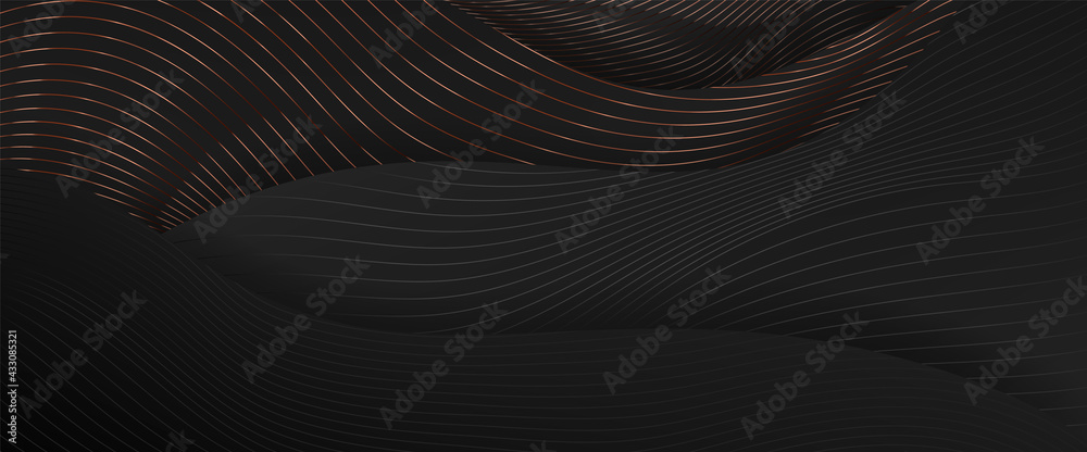 Luxury paper cut background, Abstract decoration, golden pattern, halftone gradients, 3d Vector illustration. Black, white, gold waves Cover template, geometric shapes, modern minimal banner. Luxury paper cut background, Abstract decoration, golden pattern, halftone gradients, 3d Vector illustration. Black, white, gold waves Cover template, geometric shapes, modern minimal banner.