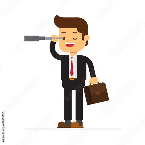 Businessman looking through the spyglass