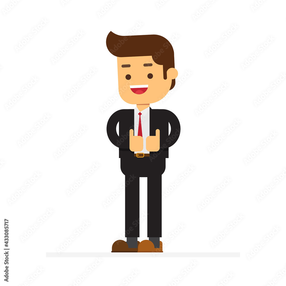Standing business man showing thumbs up gesture sign with both hands Standing business man showing thumbs up gesture sign with both hands