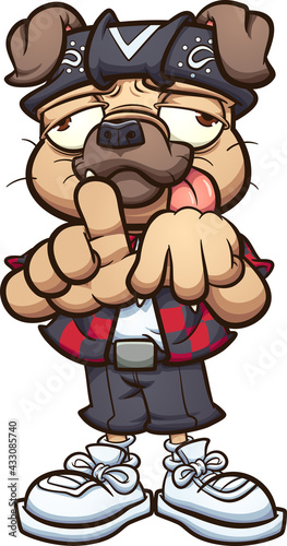 Cholo pug character making the Los Angeles hand sign. Vector clip art illustration with simple gradients. All on a single layer.
