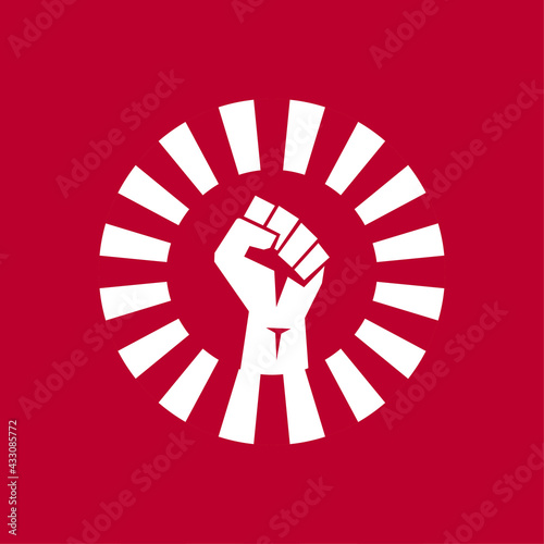raise fist symbol with rising sun background. Japanese imperial navy flag isolated vector design. Abstract japanese flag for decoration design. Sunshine vector background. Vintage sunburst.