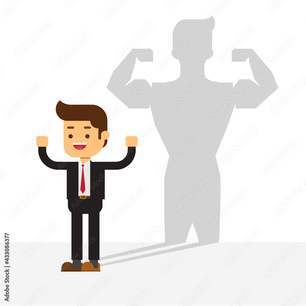 Businessman with strong man shadow Businessman with strong man shadow