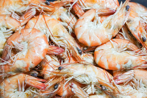 Close-up of boiled shrimps as a background. .Boiled shrimp
