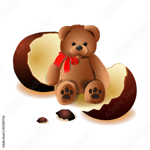 Teddy bear made from a chocolate egg. Vector illustration.