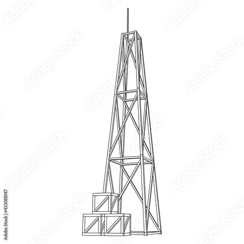 Antenna. Telecommunications signal transmitter radio tower. Communications concept. Wireframe low poly mesh vector illustration