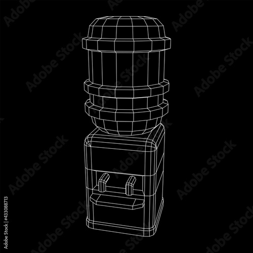 Water cooler with full bottle. Refreshment office concept. Wireframe low poly mesh vector illustration
