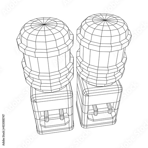 Water cooler with full bottle. Refreshment office concept. Wireframe low poly mesh vector illustration