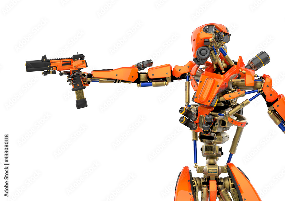 super robot is pointing a pistol super robot is pointing a pistol