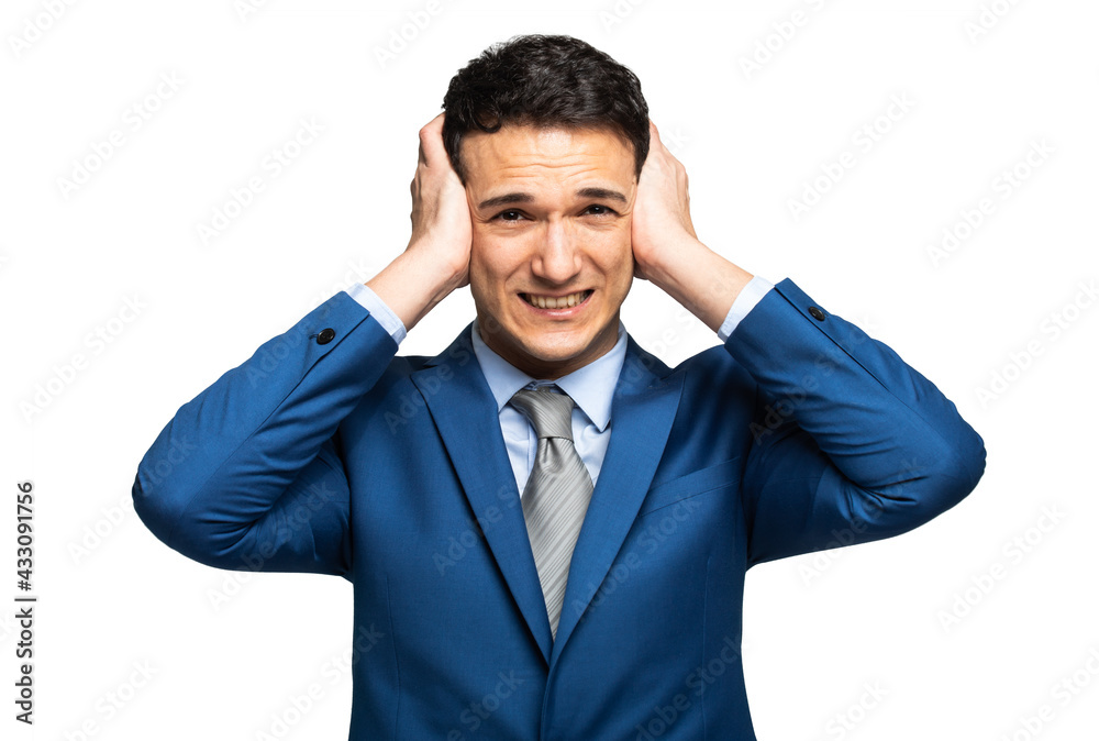 Stressed desperate young manager isolated on white Stressed desperate young manager isolated on white