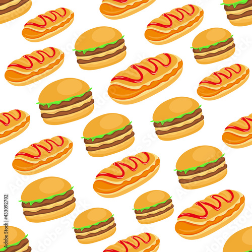 Nutritious burger and hot dog will give you a hearty a joyful day, pattern