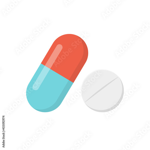 Medical pill and capsule isolated on white background. Vector illustration